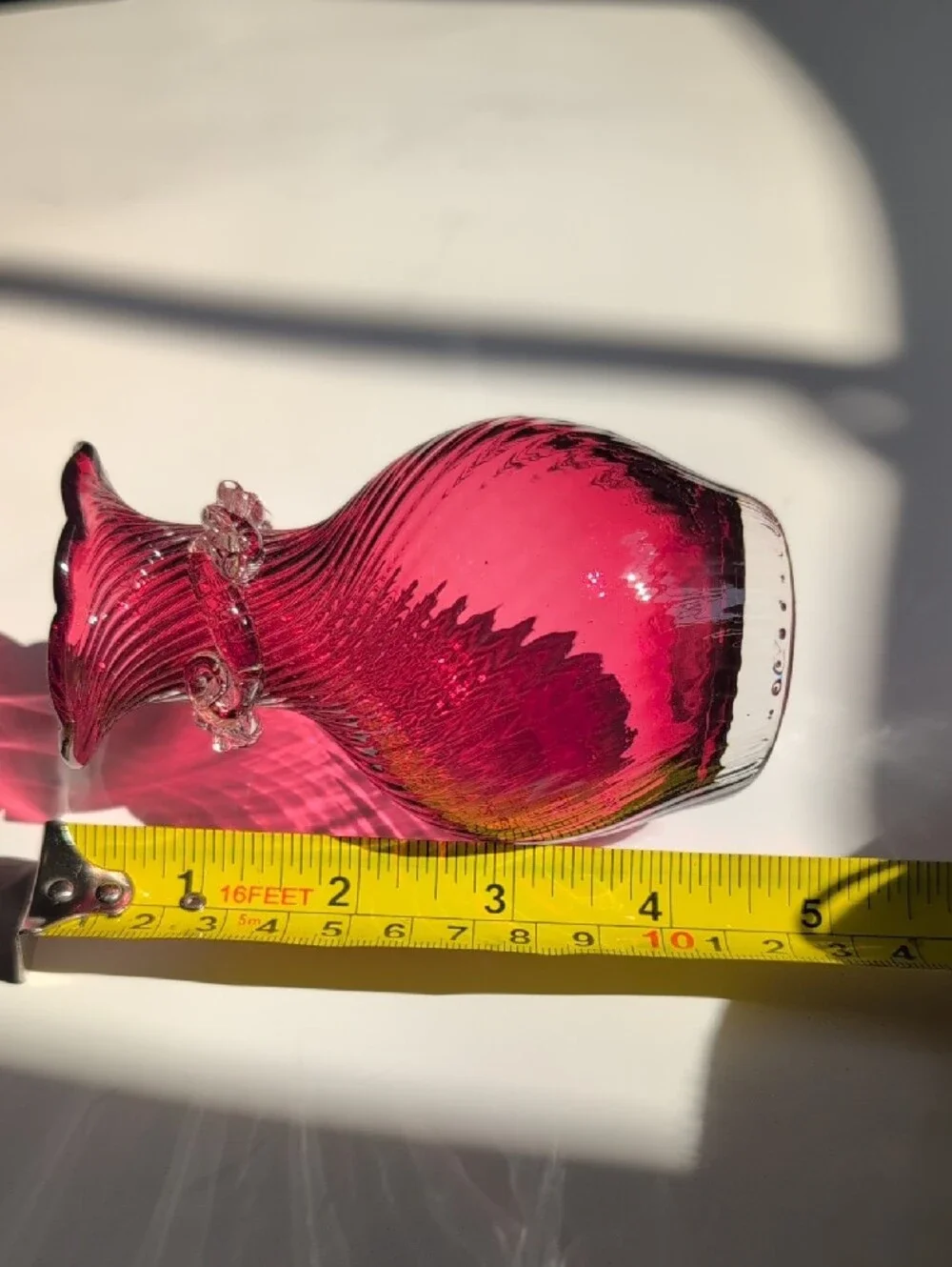 Pilgrim Cranberry Glass Swirl Bud Vase